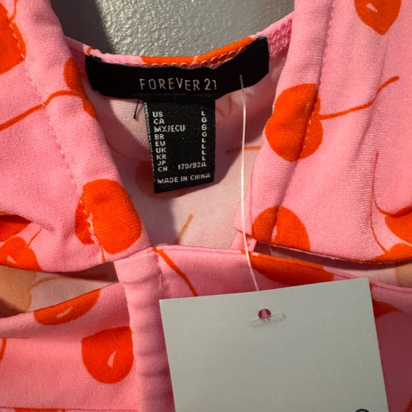 Cherry Print | pink | halter | mini dress | forever 21 | new with tags | size L - Picture 6 of 9